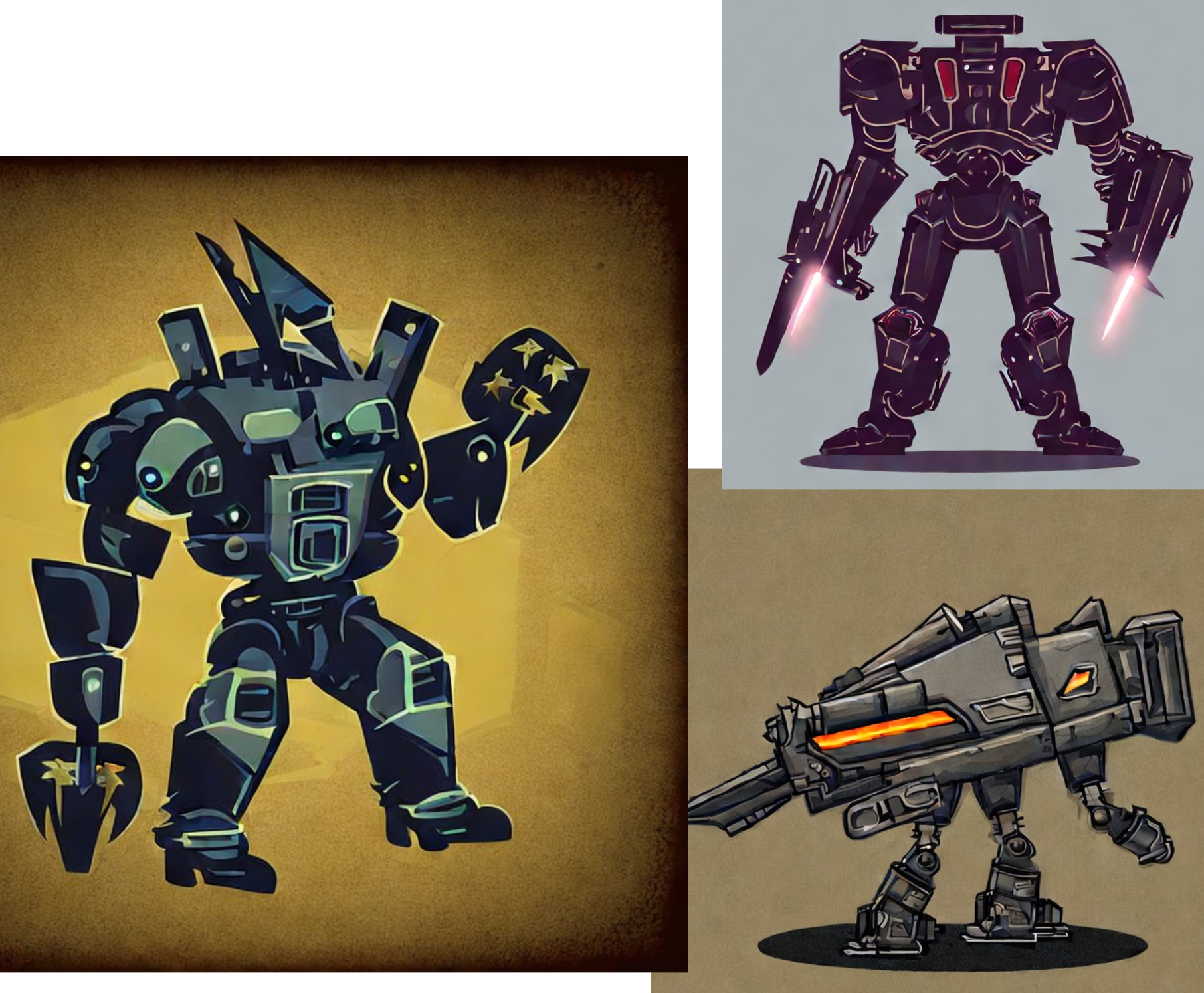 Fear the weird sword/gun mech of SecComm! Some AI generated enemy tokens